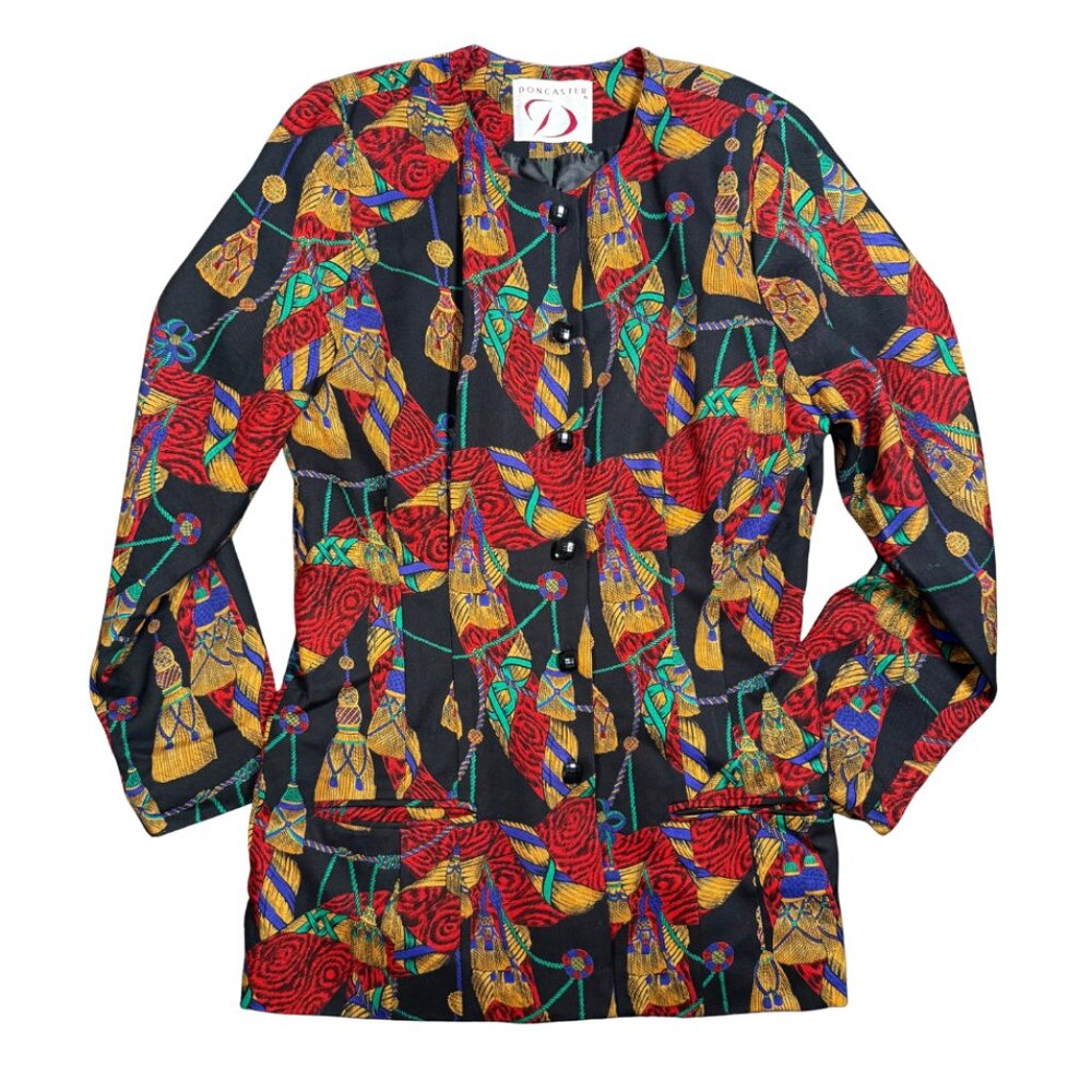 Vintage Doncaster Black / Multi-Color Blazer with Tassel Motifs